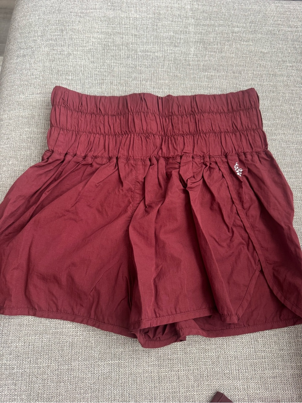Free People Smocked High-Waist Shorts in Burgundy